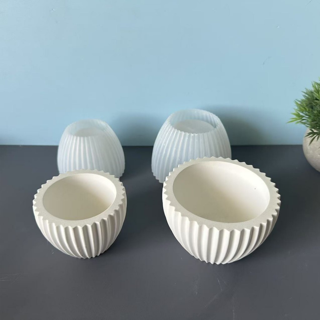 

Round Stripe Plaster Candle Cup Mold Storage Bowl Gypsum Silicone Mold Candle Container Epoxy Resin Mould