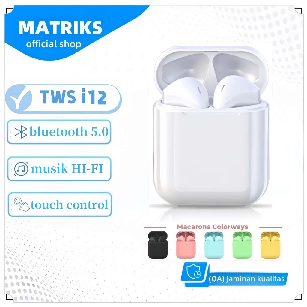 TWS inpods i12 Pro Headset Bluetooth Macaron Handsfree Earphone Earbuds Headphone IZIN POSTEL TRUE W