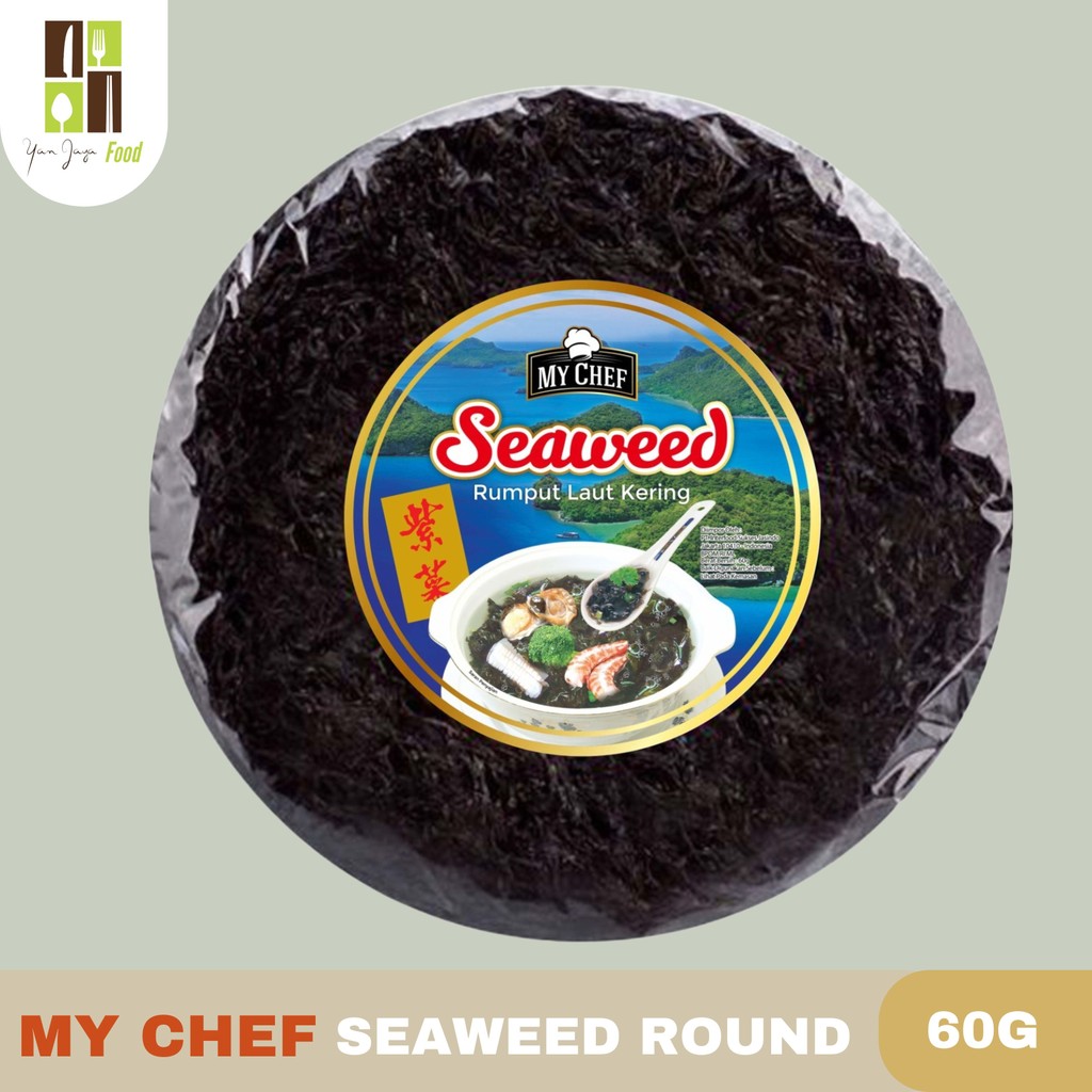 

My Chef Dried Seaweed Round / Rumput Laut Kering / Rumput Laut Bulat / Ci Cai / Zi Chai / Cijai Kemasan 60G