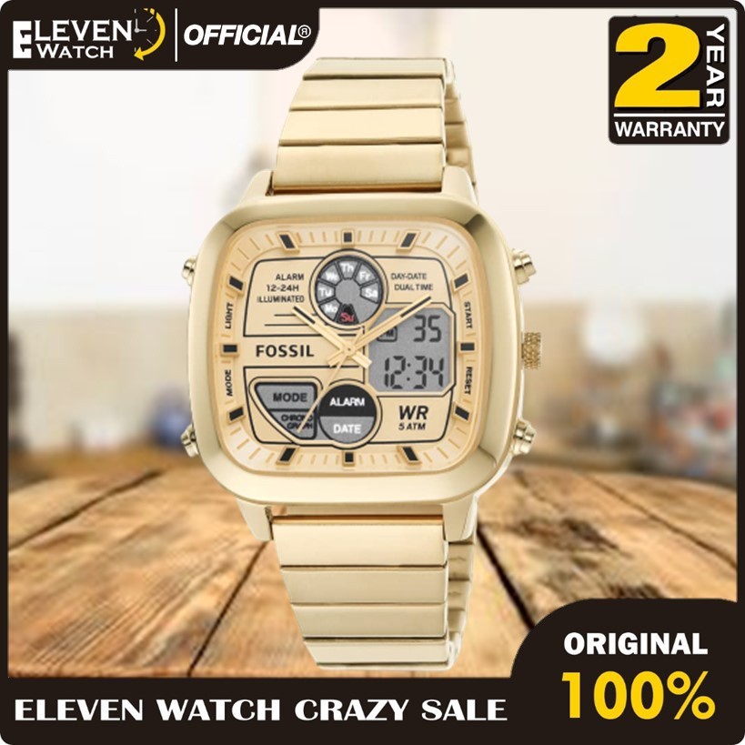 [Promo] Jam Tangan Pria FS 5889 / FS5889 Retro Analog-Digital Gold-Tone Stainless Steel  Garansi 2 T