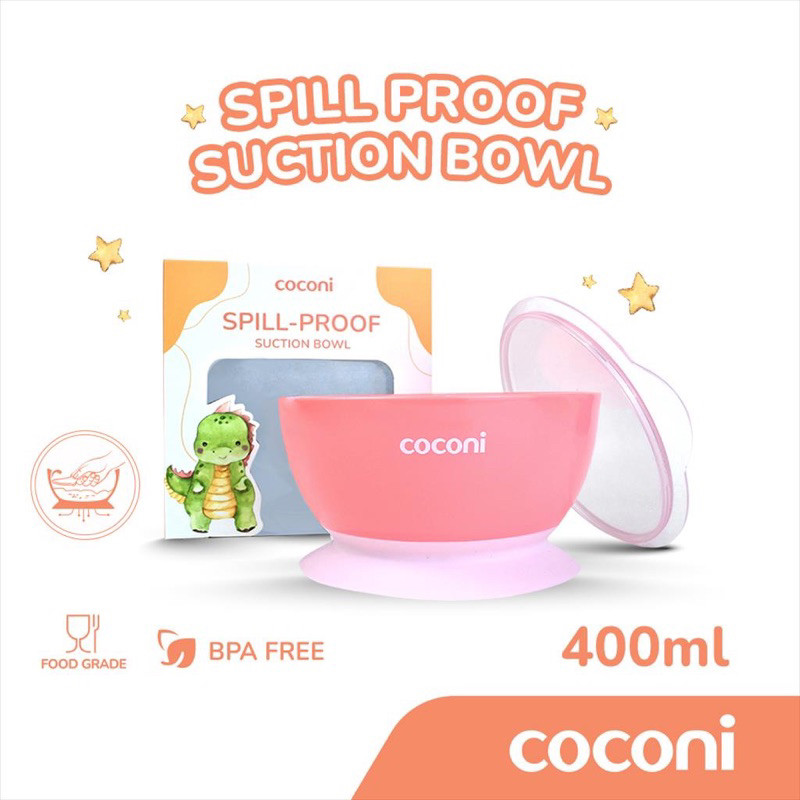 Coconi Suction Bowl 400ml Mangkok Bayi Anti Tumpah Mangkok Anak dengan Tutup