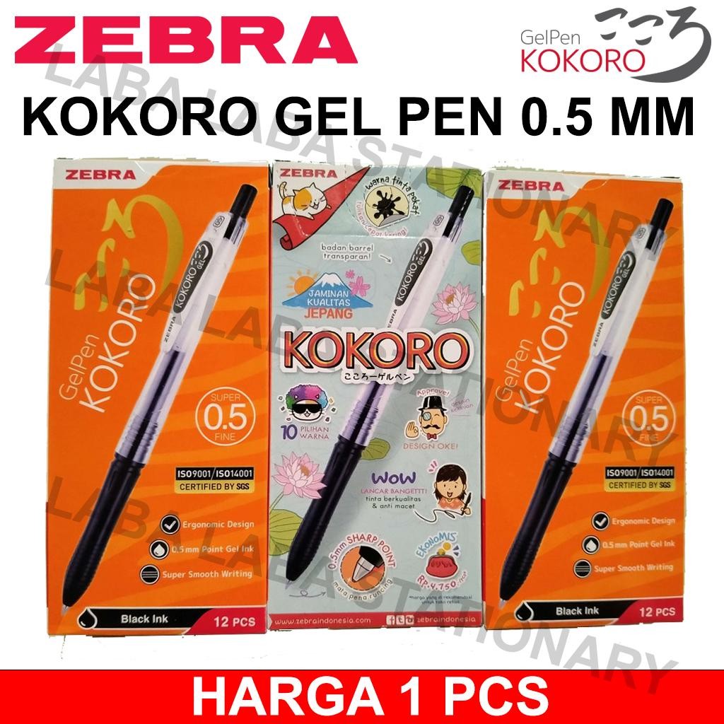 

PEN / PULPEN / PENA GEL ZEBRA KOKORO 0.5 MM Tinta Hitam Biru