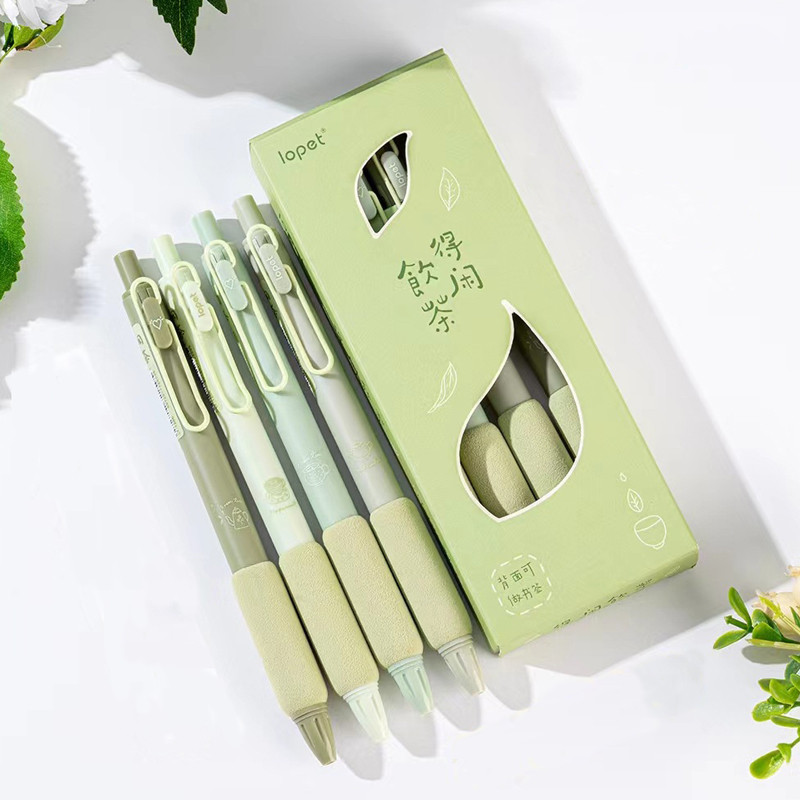 

4PCS/Pack Green Series 0.5MM Gel Pen For Students Soft Touch Writing Pen Black Refill Stationery Pen Office School Supplies New