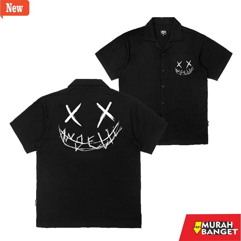 Kemeja formal pria Angelic HolynPure - Short Shirt Casual - Black SMILE