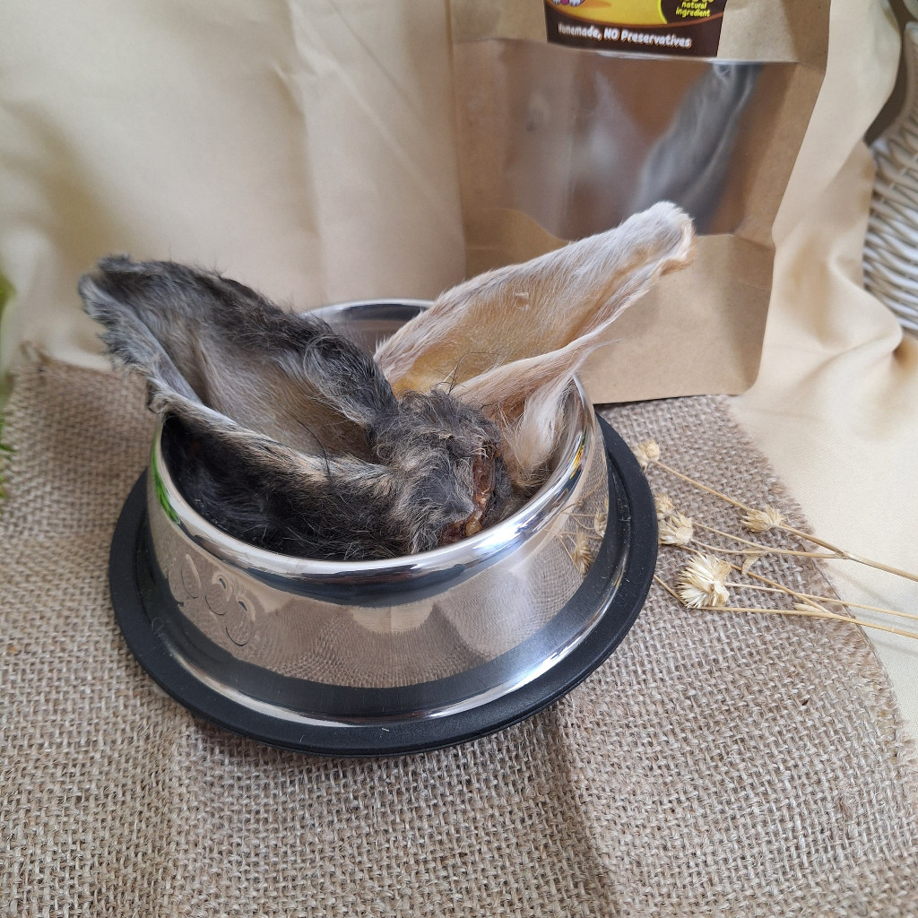 Jerky Snack Anjing - Dog Treat Rabbit Ear Jerky - Dehydrated Jerky Kuping Kelinci Berbulu - Cemilan 