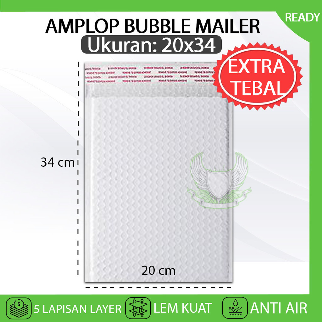 

Kantong Plastik Packing Amplop BUBBLE MAILER 20X34 Bubble Wrap Polymailer Putih WHITE Bungkus Paket Online Shop Premium