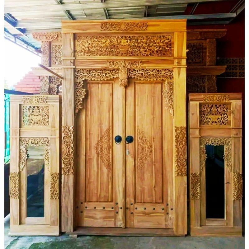 1 Set Kusen Pintu Jendela Minimalis, Pintu Gebyok Jati Ukir Minimalis