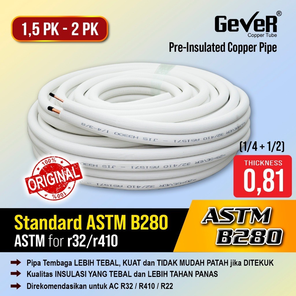 PIPA AC GEVER PER METER COCOK UNTUK AC  1,5 pk - 2 pk (1/4 X 1/2)