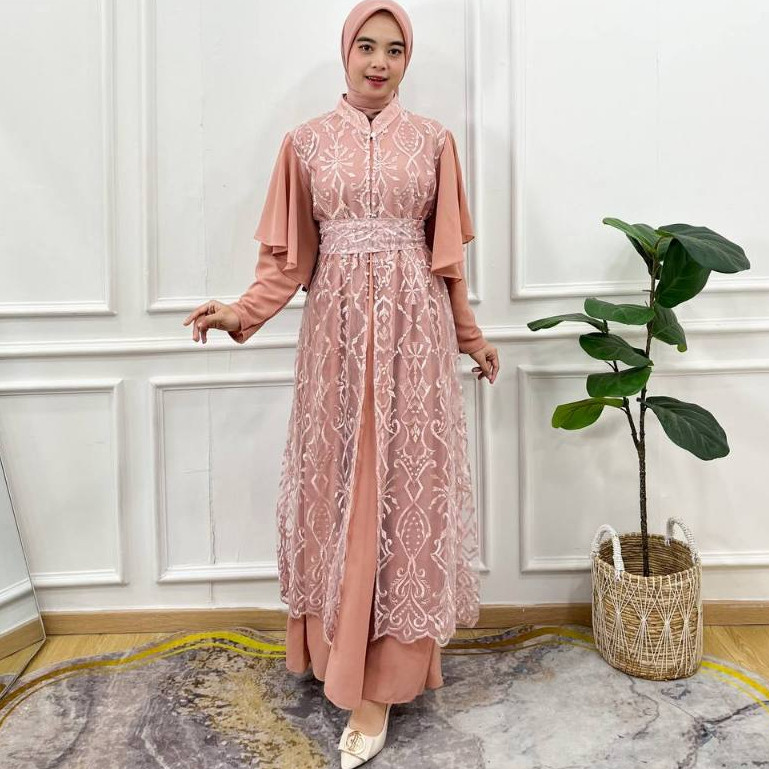 PRILLY BUSANA - Lauren Set 3in1 Gamis Ceruty - Outher Tile Bordir - Kurung Melay - Dress - Seragaman