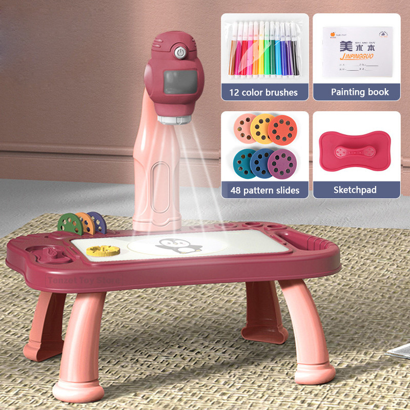 

Children Led Projector Art Drawing Table Set Kids Painting Board Desk Arts Crafts Educational Learning Paint Tools Gift For Girl