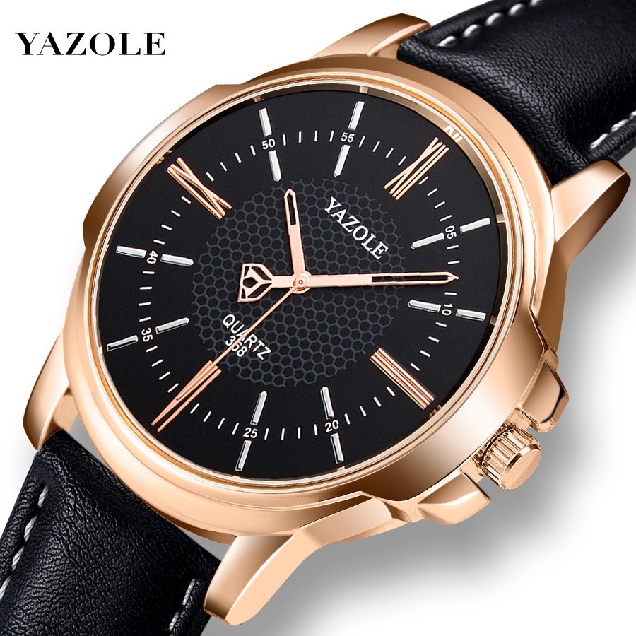 ORIGINAL IMPOR JAM TANGAN YAZOLE 358 UKURAN 46MM QUARTZ ANTI AIR DENGAN STRAP KULIT SINTETIS