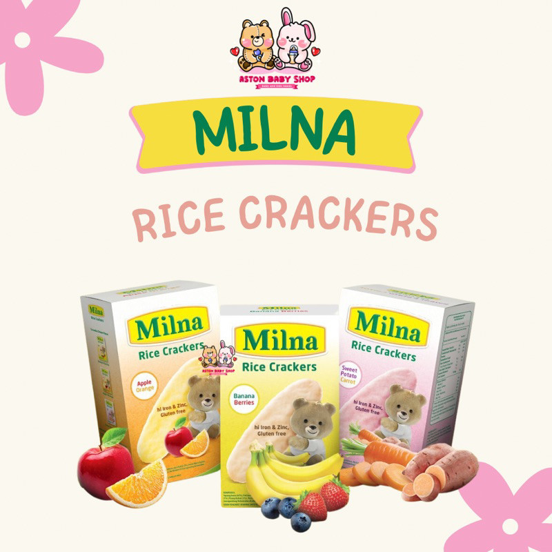 Milna Rice Crackers 20gr Biskuit Bayi 8 Bulan Ke Atas Snack Cemilan Bayi 8m+