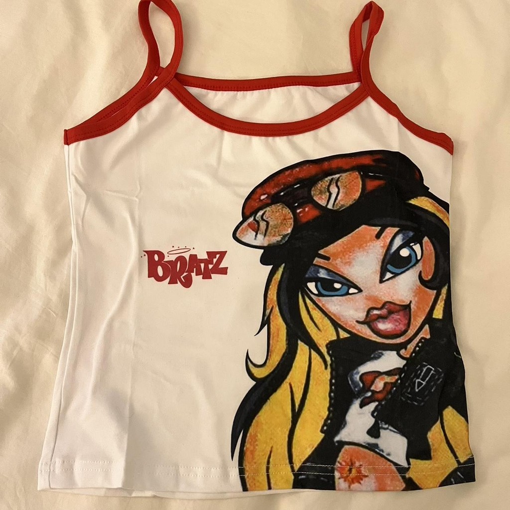 Girls Y2k 2000s Cartoon anime Printing Tank Top Summer Vintage Crew neck Crop Tops Harajuku Streetwe