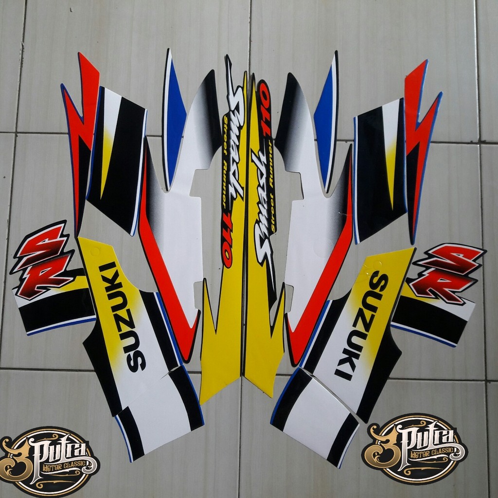 Striping Sticker Motor Suzuki Smash Sr 110 2005 Hitam biru