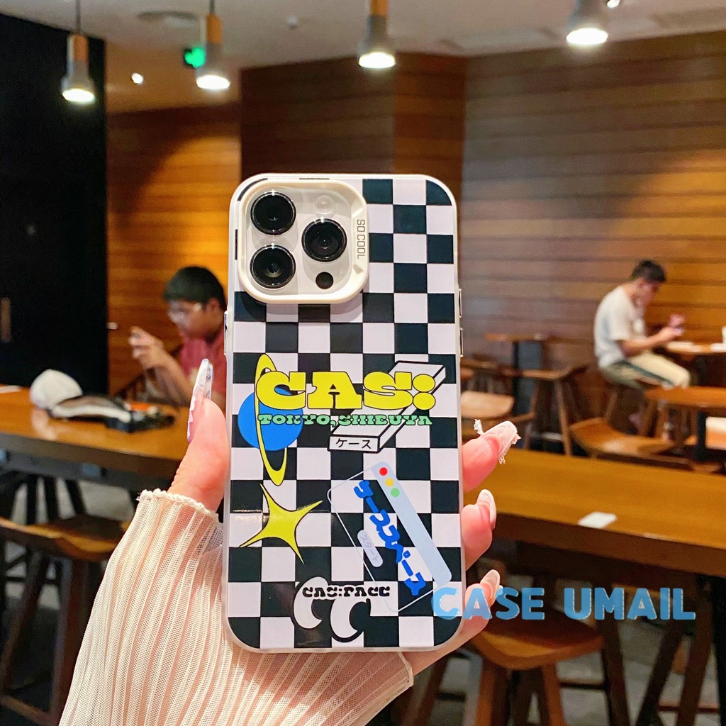 Silver White Case iPhone 13 Soft Case Pola elemen tren papan catur gaya Jepang Cover Full Protection