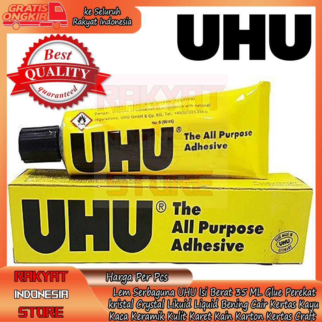 

Lem Serbaguna UHU Isi Berat 35 ML Glue Perekat kristal Crystal Likuid Liquid Bening Cair Kertas Sepatu Kayu Logam Kaca Keramik Kulit Karet Kain Karton Kertas Craft Berkualitas DIK PVC Strerofoam Sterofom HPL