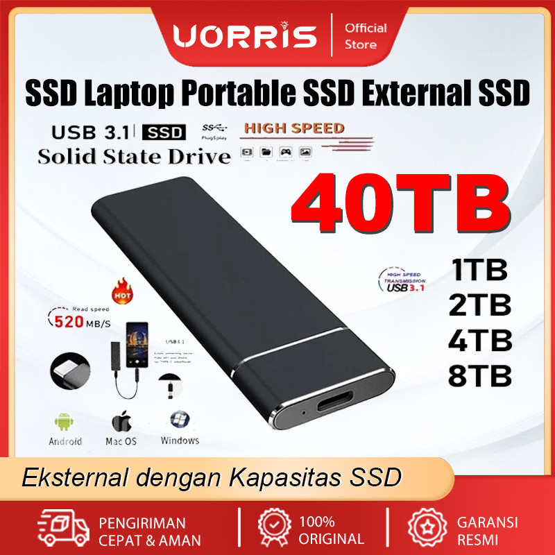 UORRIS SSD Laptop Portable SSD External SSD Eksternal 2TB SSD Eksternal dengan Kapasitas 4TB USB 3.1