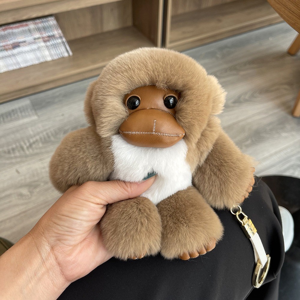 Lucky Little Monkey Cute Rex Rabbit Hair Long Arm Monkey Car Keychain Pendant Cute Plush Doll Bookba