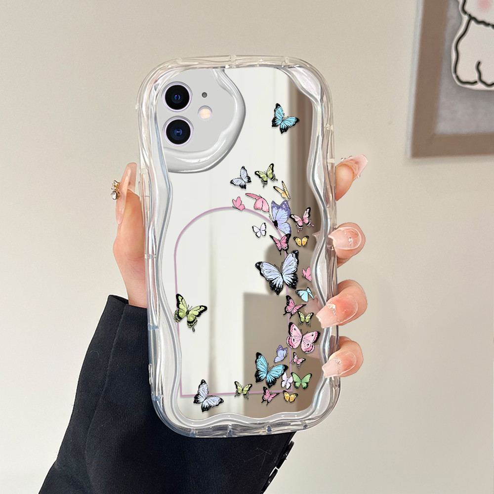 Casing Hp Untuk Compitable With iPhone 11 Softcase JZ Mirror Butterfly 5142 Cream Texture Wavy Edge 