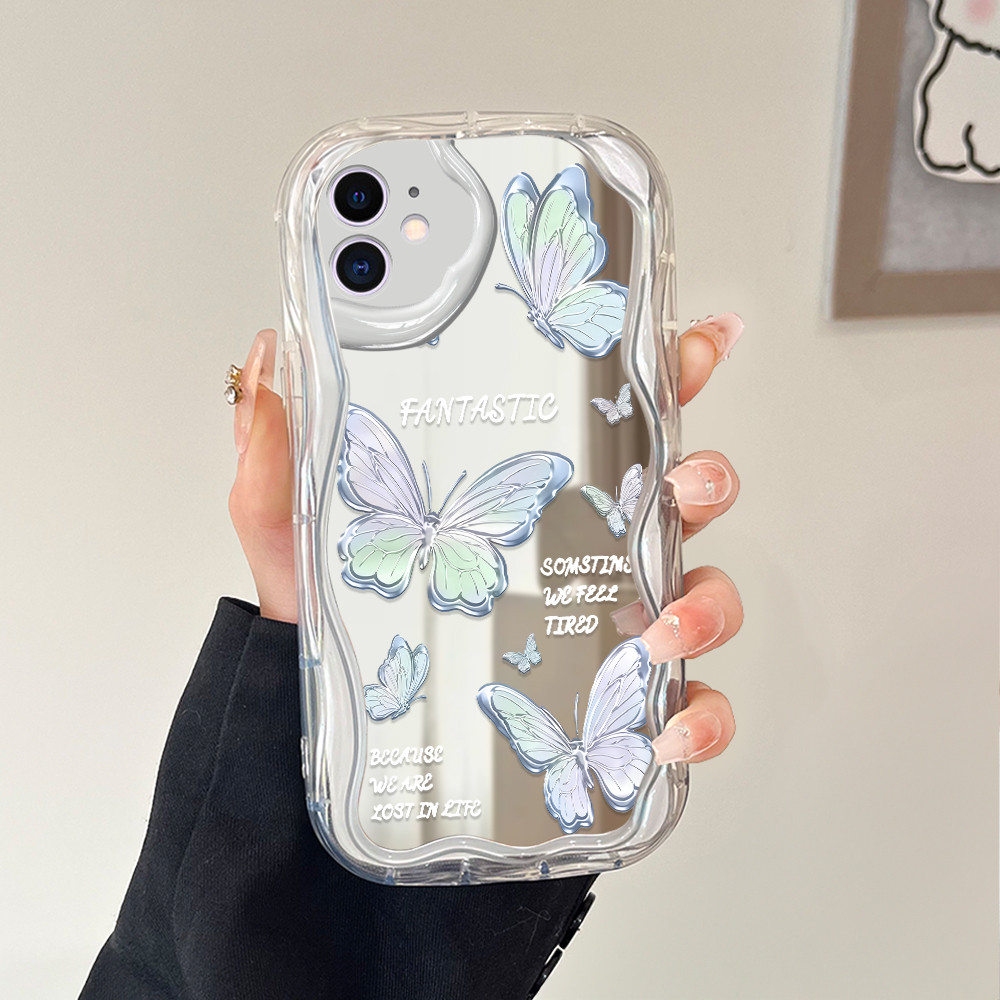 Casing Hp Untuk Compitable With iPhone 11 Softcase JZ Mirror Butterfly 5156 Cream Texture Wavy Edge 