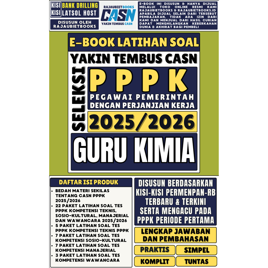 SOAL TES  PPPK GURU KIMIA TENAGA PENDIDIK TERBARU DAN TERLENGKAP TES KOMPETENSI TEKNIS GURU KIMIA, T