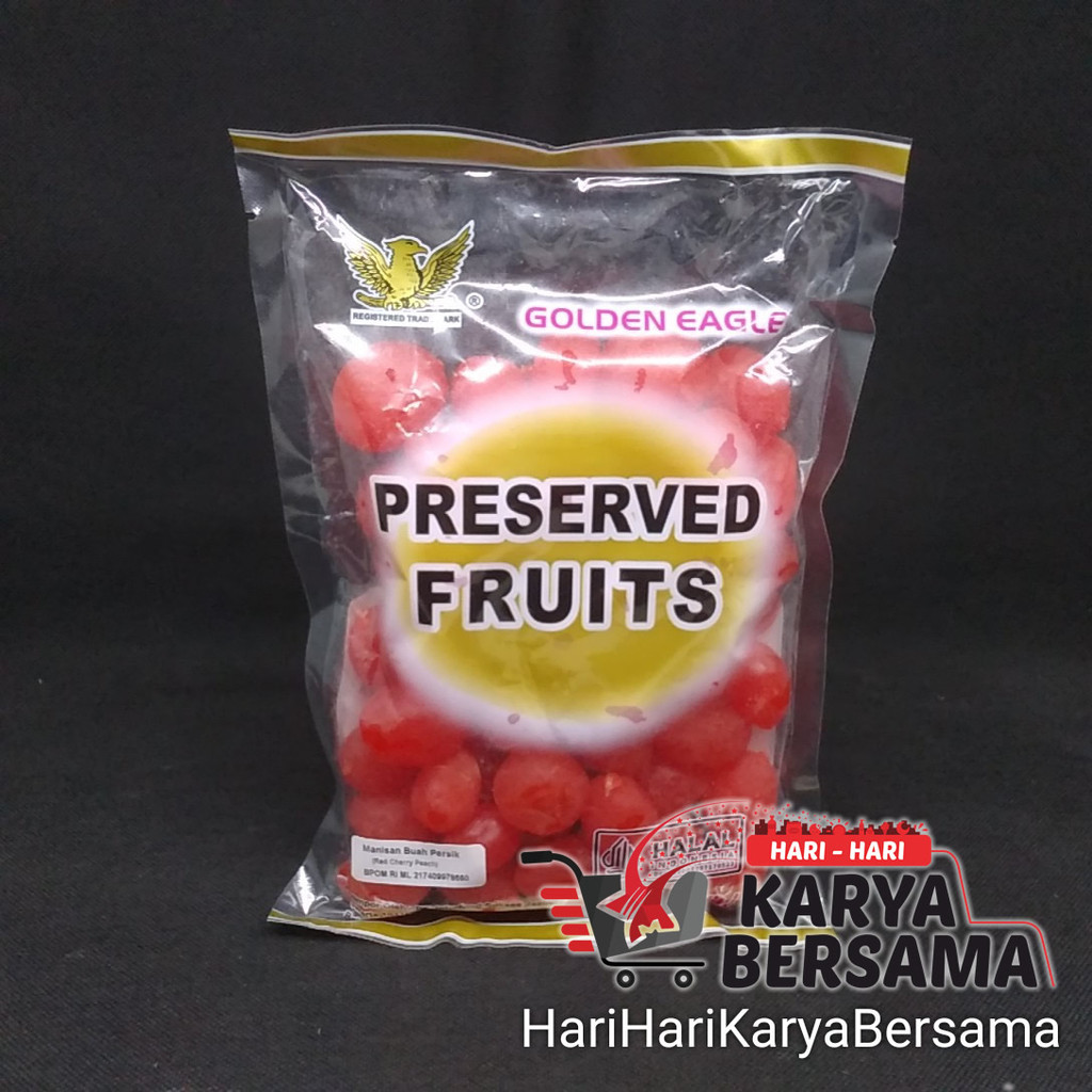 

MANISAN BUAH PERSIK GOLDEN EAGLE RED CHERRY PEACH PRESERVED FRUIT 500GR