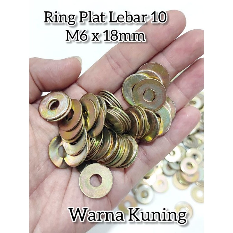 25 - 100 Pcs RING PLAT 10 LEBAR M6 x 18MM KUNING/ RING PLAT M6 KUNING RING PLAT LEBAR