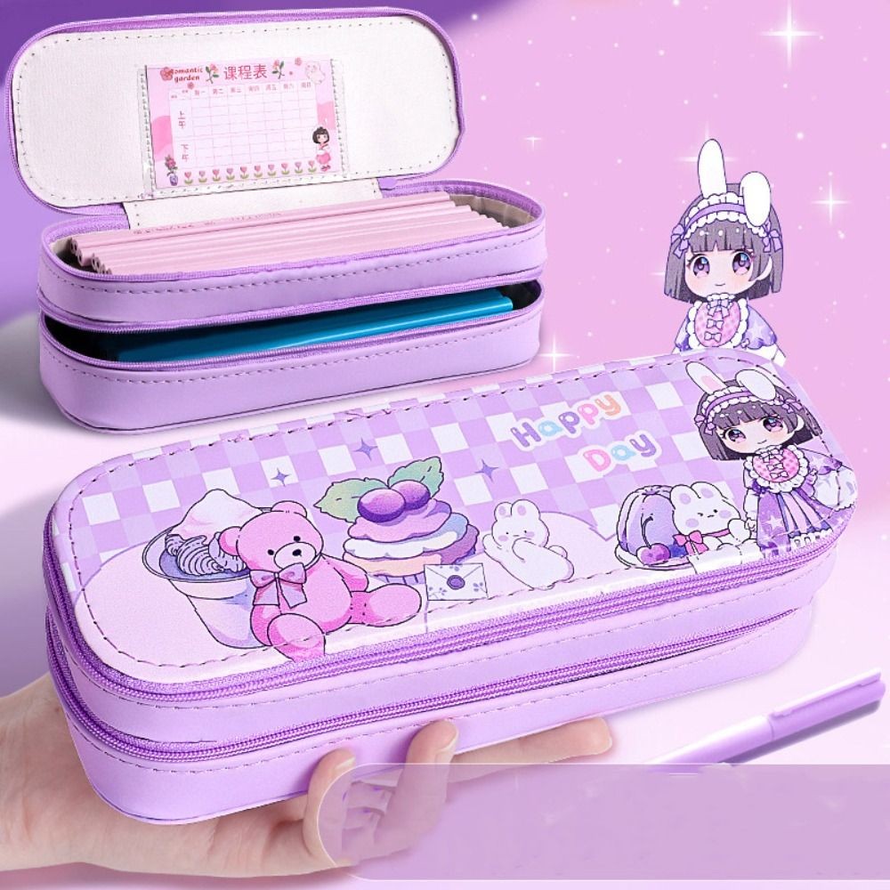 

Cartoon Large Capacity Pencil Case Multi-function Double-Layer Stationery Box PU Waterproof Pen Box Student School Supplies