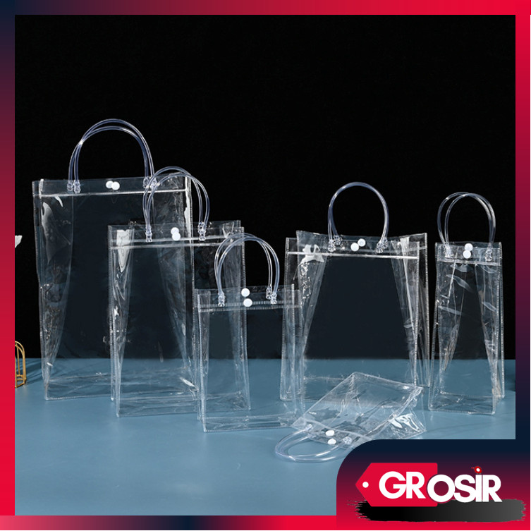 

Grosir - 6442 Souvenir Bening Polos Bahan Tebal / Tas Souvenir Bening / Tas Transparan Serbaguna / Hampers Ulang Tahun Transparan