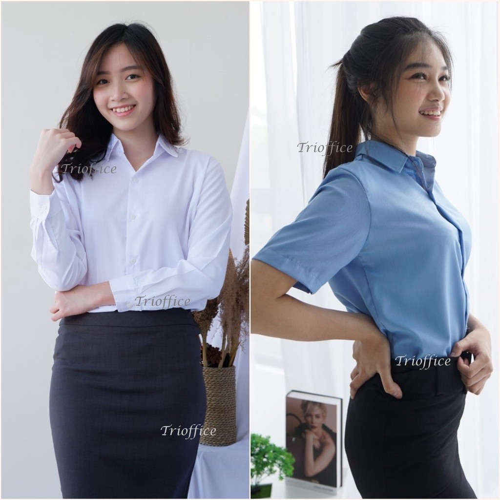 BAHAN PREMIUM / Kemeja Wanita Polos Kerja Formal Katun Toyobo Lengan Panjang Pendek