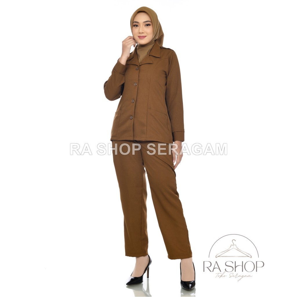 BAHAN PREMIUM / Seragam PDH Wanita PNS - Setelan Dinas Khaki Tua - Baju Formal Kerja  Gaya Profesion