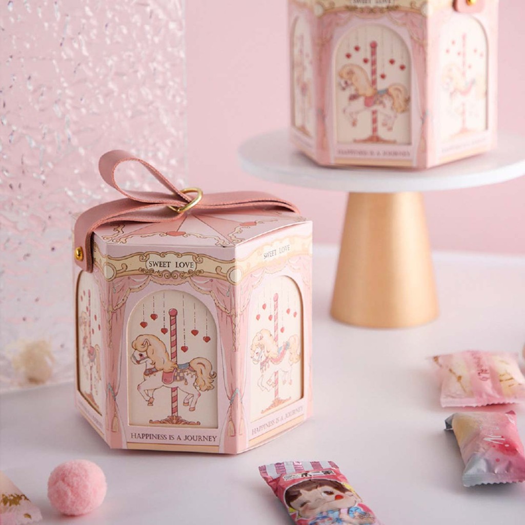 

5/10Pcs Champange Gold Carousel Cardboard Gift Boxes Baby Shower Favors Packaging Boxes Kids Birthday Party Decoration Supplies