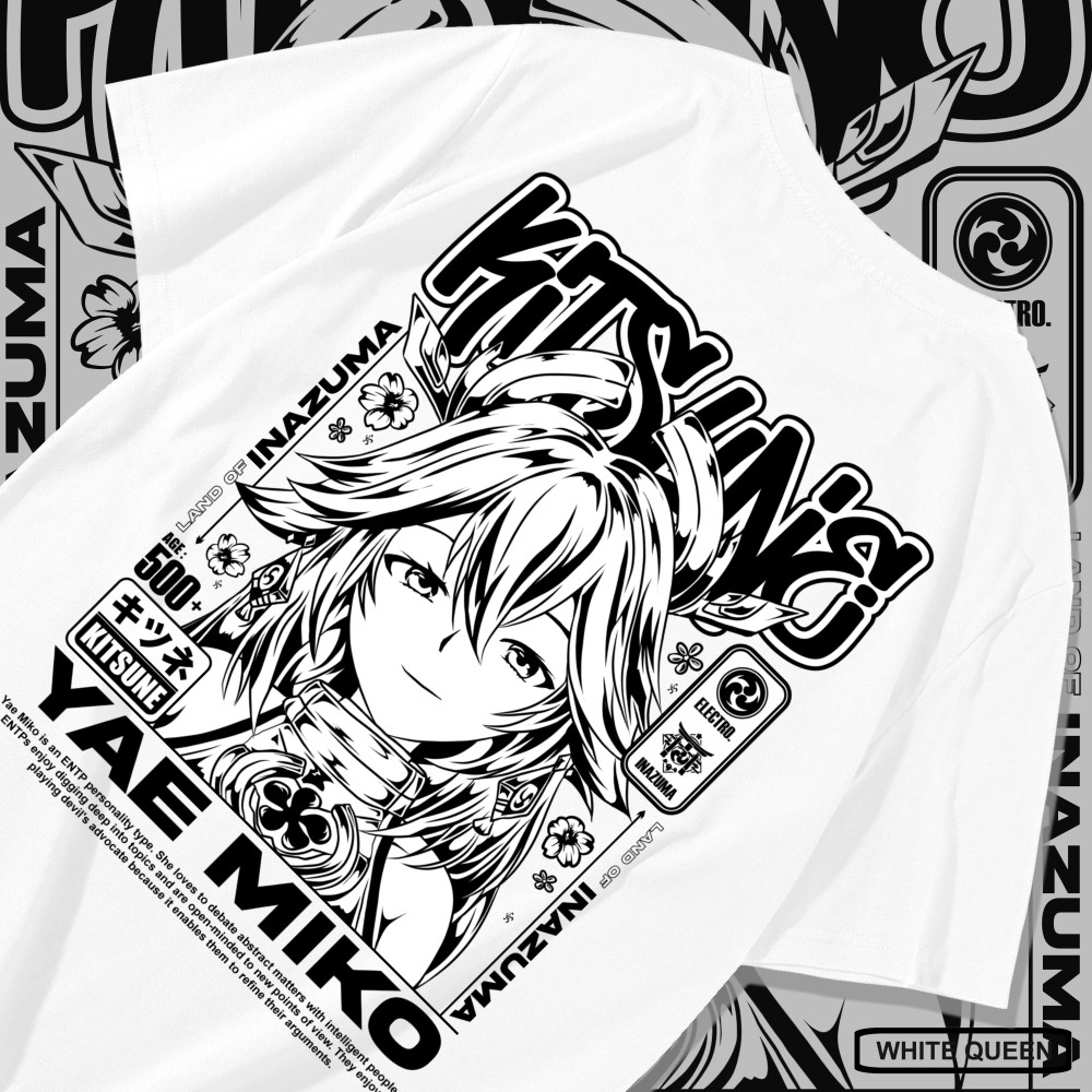 KAOS YAE MIKO GENSHIN IMPACT KITSUNE - KAOS DISTRO PRIA & WANITA KAOS ANIME & GAME GENSHIN YAE MIKO 