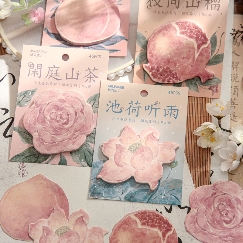 

45 Pcs/pack Lotus Fruits Sticky Note Pads Adhesive Memo Notes Self-Stick Note Pads For Reminders Study Work Office School Home