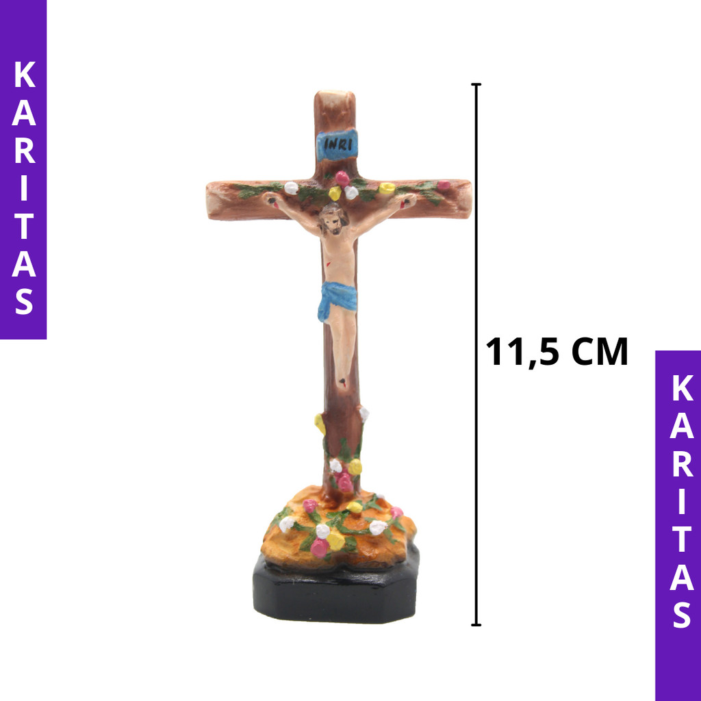 SALIB DUDUK MOTIF MAWAR 10 CM / SALIB DUDUK KATOLIK / SALIB MEJA KATOLIK