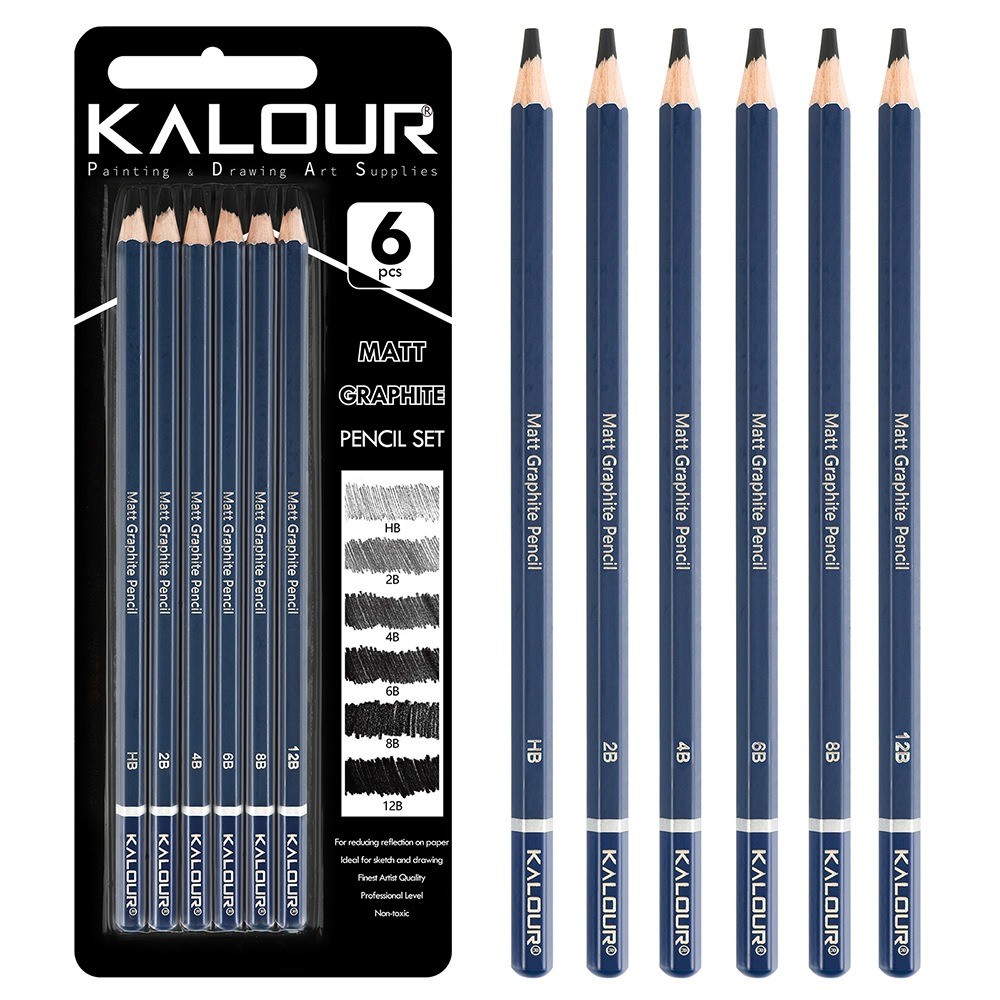 

Kalour Sketch Pencils Set 6/12pcs Matt Graphite/Charcoal Wood Art Pencil Kit, Artist Beginner Professional Shading Drawing Tools