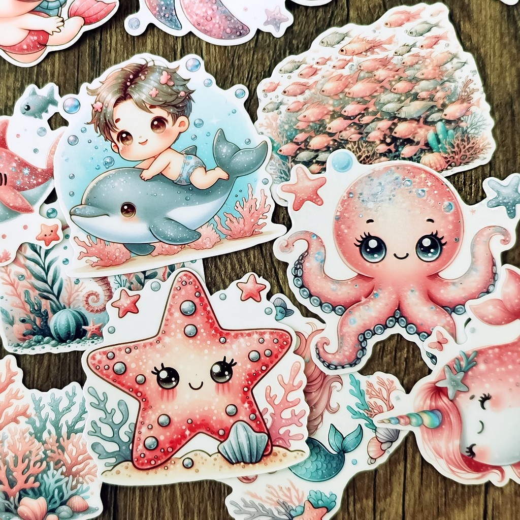

Stickers Underwater World Beauty Fish Castle Character Decorative DIY Craft Photo Albums Planner Journal Scrapbooking Stationary