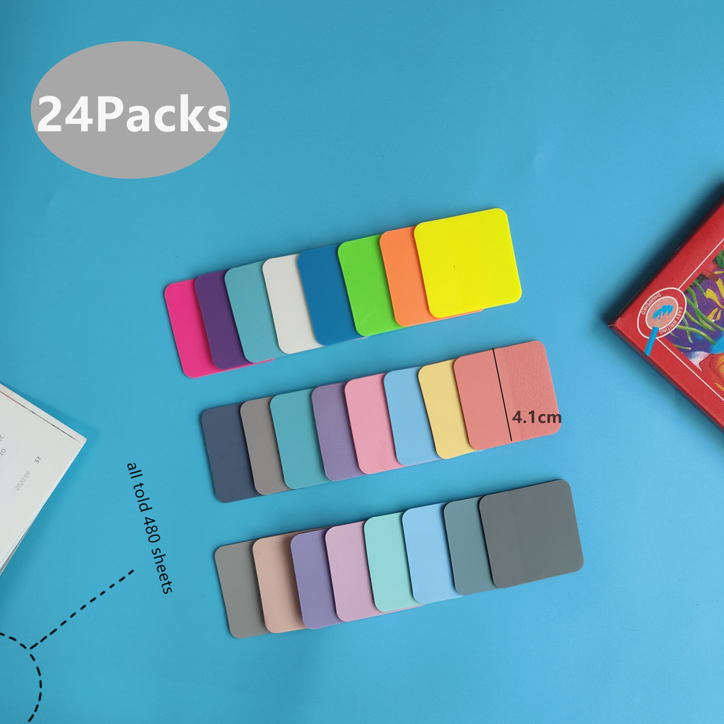 

480 Sheets 24Colors Transparent Sticky Notes Scrapes Stickers Note Pads Paper Clear Notepad School Stationery Office Supplies