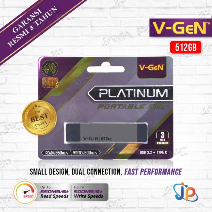 V-Gen SSD Portable Platinum 512GB - VGen 512 GB USB 3.2 Type C