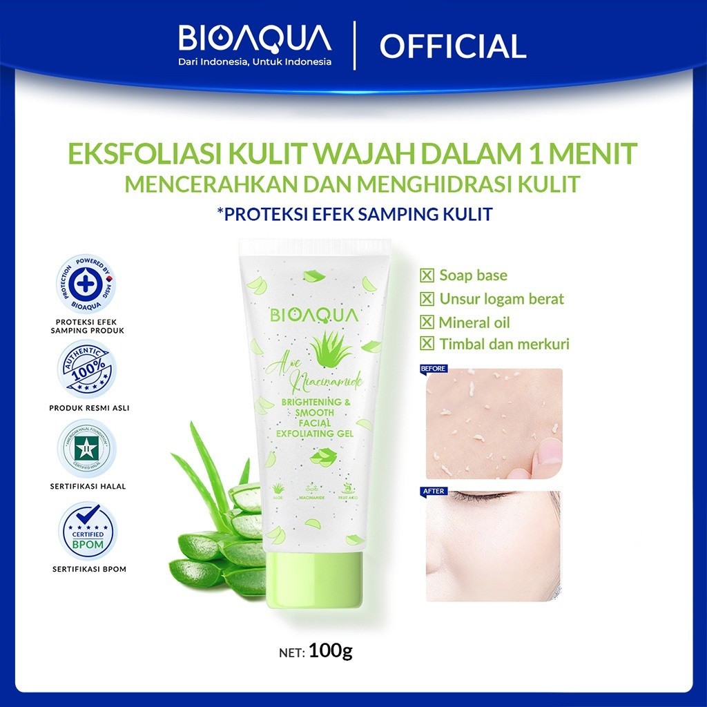 BIOAQUA Scrub Wajah Peeling Gel Niacinamide Brightening & Smooth Facial Exfoliating Gel Wajah 100g E