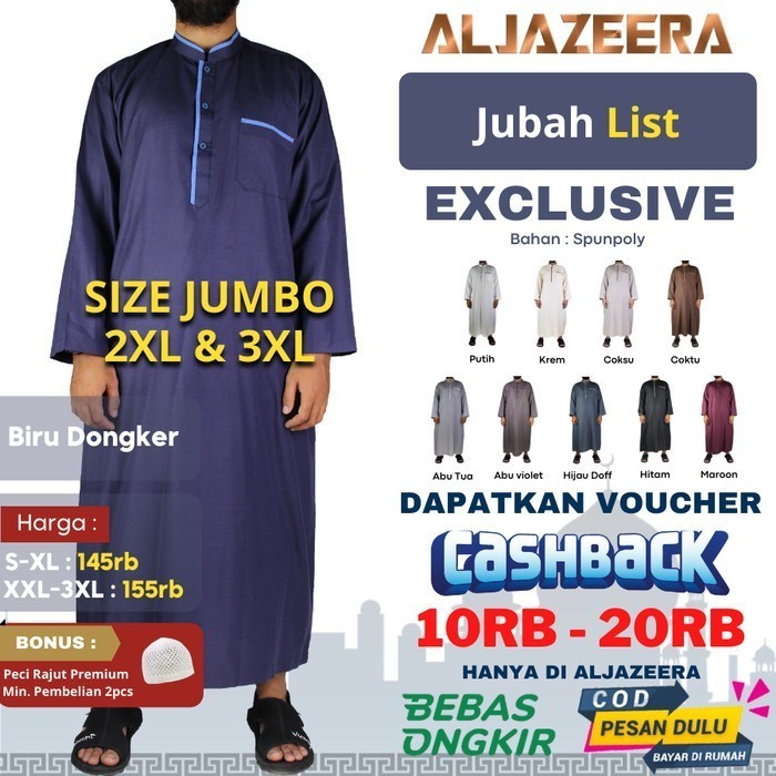 Baju Jubah Gamis Saudi Pria Dewasa Pakaian Muslim Jumbo Ukuran XXXL - Coksu, XXL