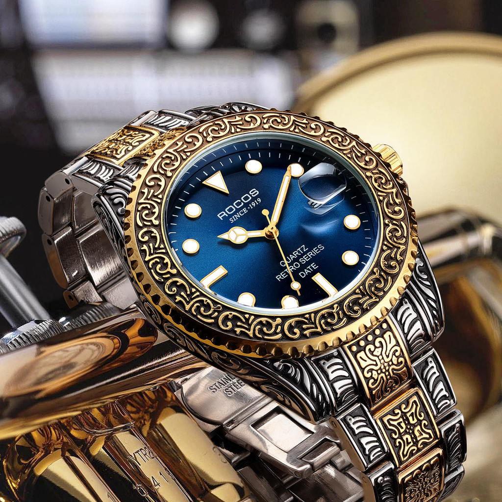 Jam Tangan Pria ROCOS Man Watch Top Brand Tungsten Steel Chronograph Waterproof Sport Luminescence F