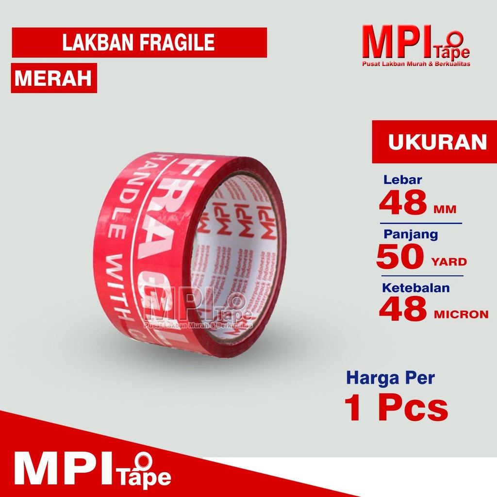 

Lakban Fragile Merah 45 mm x 50 Yard - Jangan Banting - MPI
