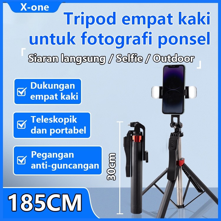 NEW X-one P185 185CM Tripod HP dengan Bluetooth Remote, 360 Derajat Putar, Tripod 4 Kaki dan Selfie 