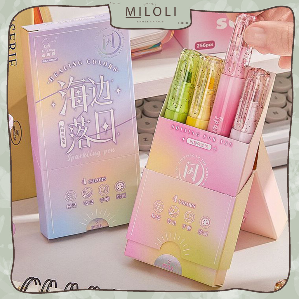 

[MILOLI] 4Colors SPARKLING PEN Highlighter Glitter Colour Pen Pensil Warna Series - D0090