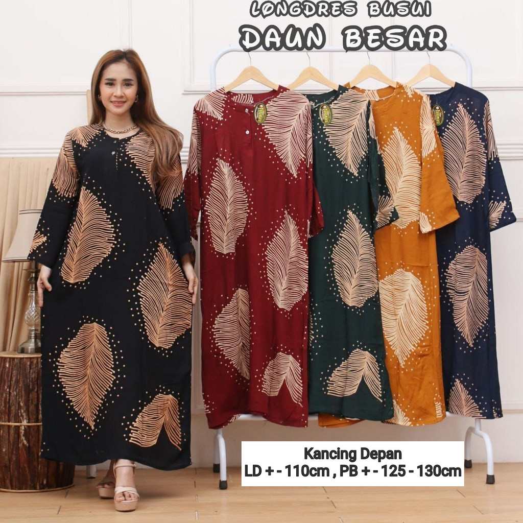 Longdress daster lengan panjang batik rayon kancing ibu hamil gamis baju wanita ibu menyusui