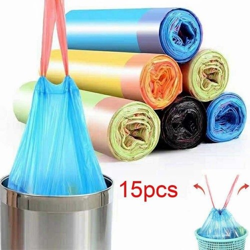 KANTONG PLASTIK SAMPAH ROLL DENGAN TALI Uk.45X50CM ISI 15 LEMBAR PLASTIC TRASH/PLASTIC GARBAGE ROLL 