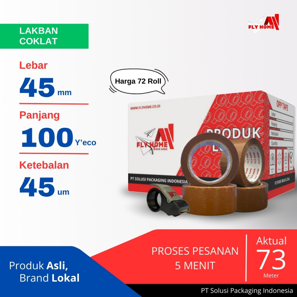 

FLYHOME Lakban coklat 1 dus 100yard 2inchi 45mm x 100yard 72 roll 100 yard ECO Cargo