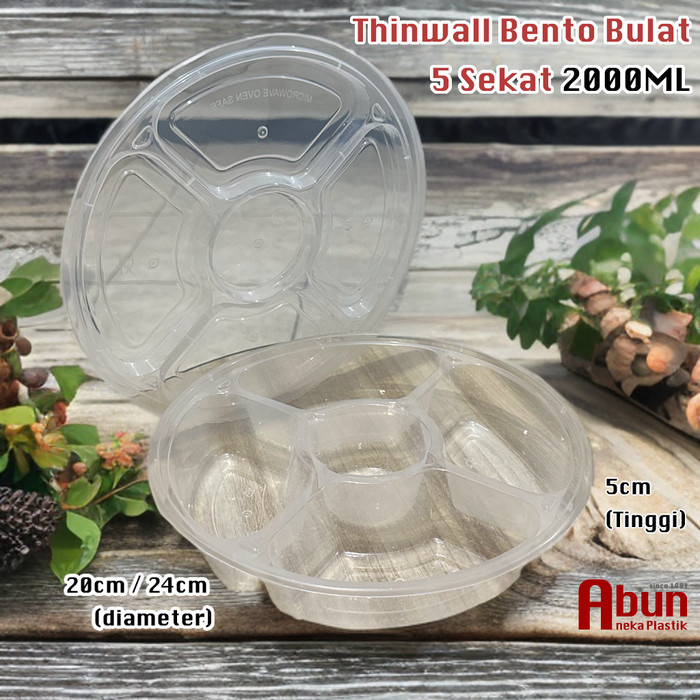 Thinwall Bento Bulat 2000ML Sekat 5 DM Isi 25pcs