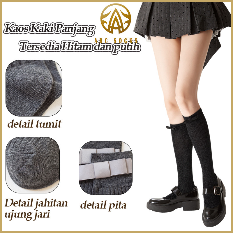 ABC Socks Kaos Kaki Panjang Wanita, Kaos Kaki Pita Abu-Abu, Kaos Kaki JK Style Kaos Kaki Cewek Manis